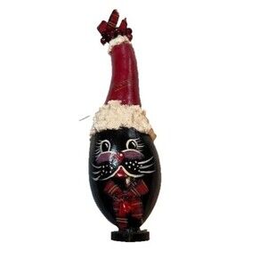 Vintage Picatso Christmas Ornament Whimsical Handcrafted Paper Mache Cat Santa*